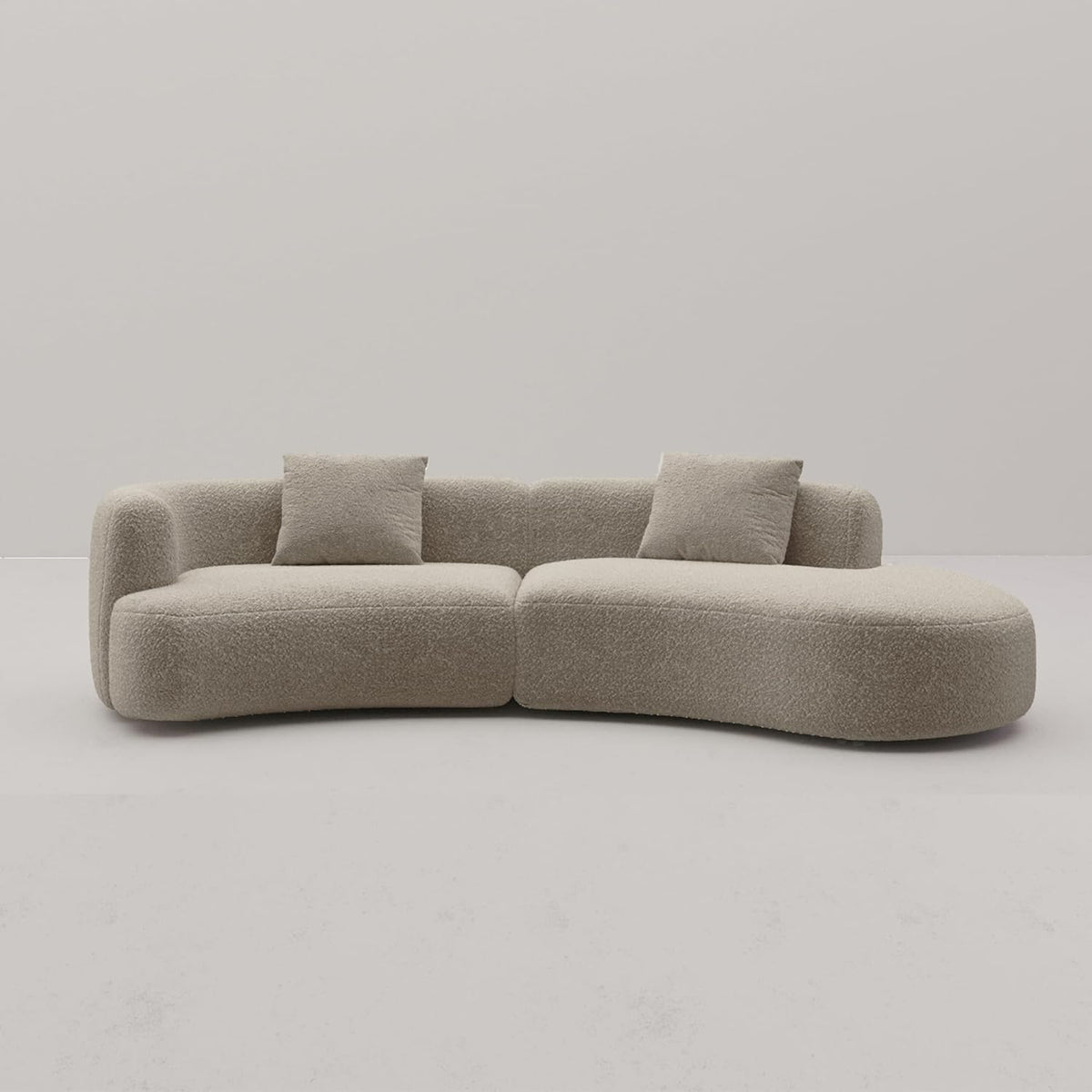 Acanva Modern Curved Sectional Living Room Couch, Minimalist Comfy Boucle Fabric Modular Sofa for Apartment, Home Office, 114" W Right Hand Facing, Light Coffee