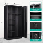 Metal Wardrobe Cabinet with Lock,72" Armoire Closet with Hanging Rod,Lockable Storage Locker,Black Storage Cabinet with Locking Doors,Garage Closet,Steel Wardrobe for Home,Bedroom,Office,Employee,Shop