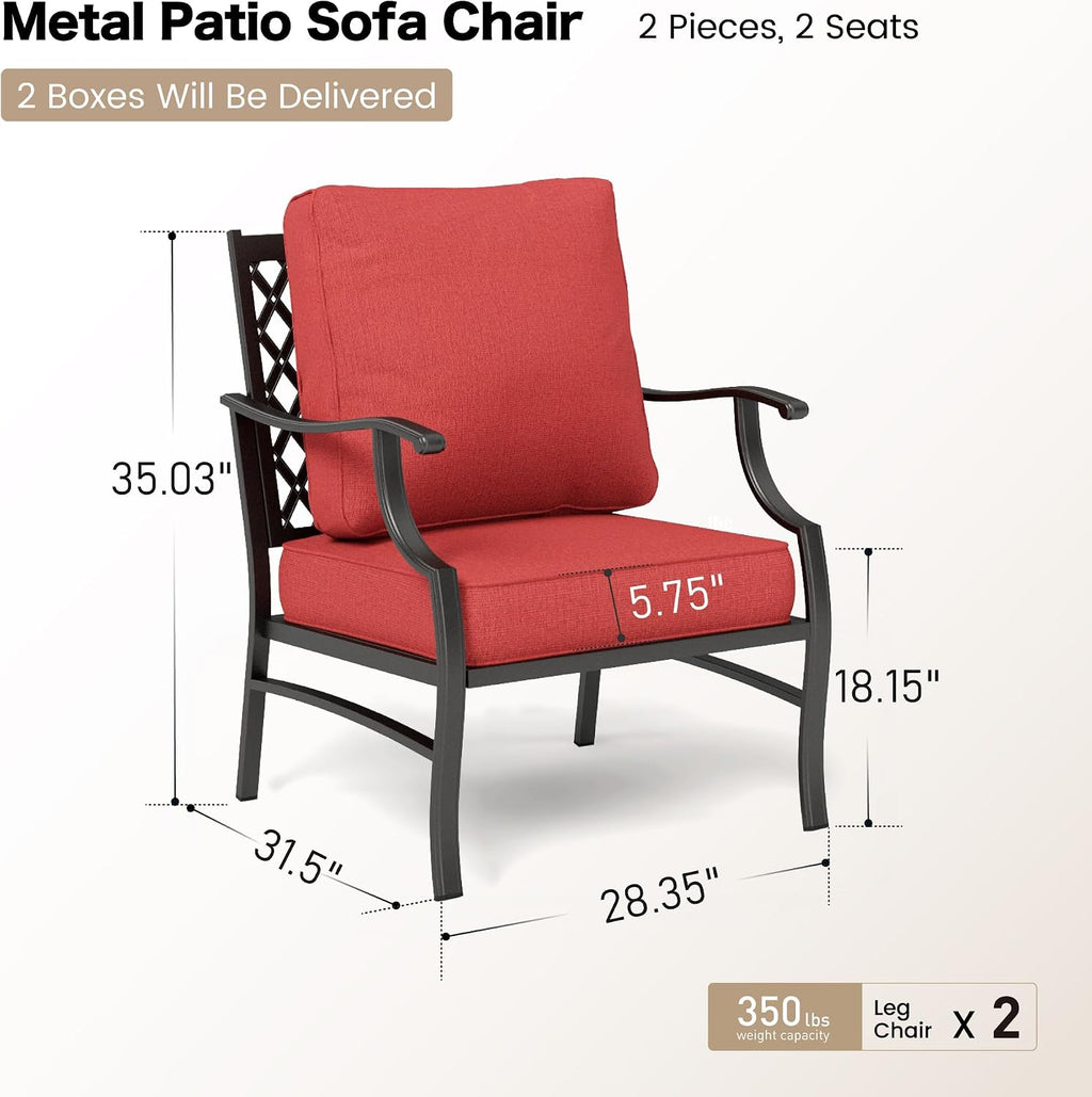 SUNSHINE VALLEY Metal Patio Chair Set of 2 with 5.75" Extra Thick Cushion, 2 Pieces High Back Outdoor Patio Chairs All Weather Outdoor Furniture Seating for Deck Backyard Balcony Front Porch, Rust Red