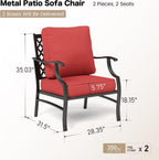 SUNSHINE VALLEY Metal Patio Chair Set of 2 with 5.75" Extra Thick Cushion, 2 Pieces High Back Outdoor Patio Chairs All Weather Outdoor Furniture Seating for Deck Backyard Balcony Front Porch, Rust Red