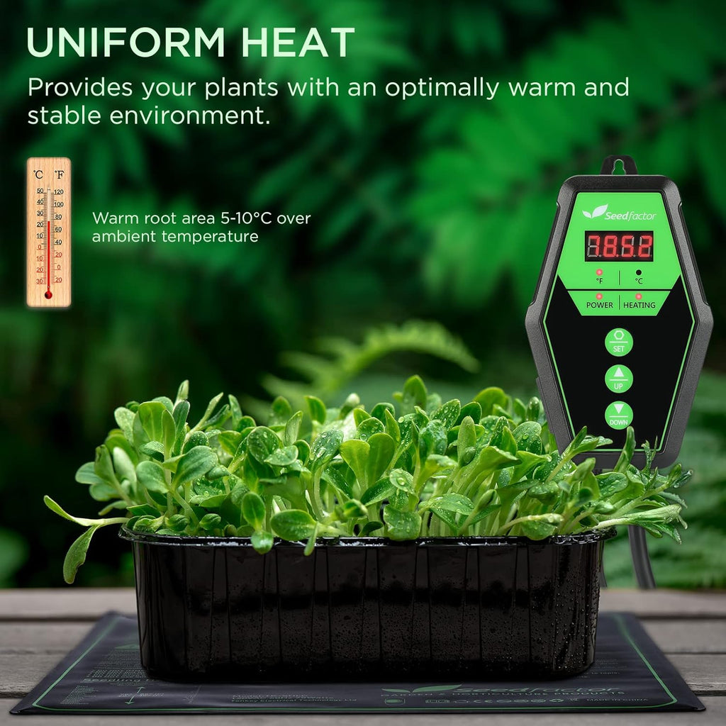 Seedfactor 20" x 20" MET Certified Seedling Heat Mat and Digital Thermostat Combo Set