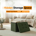 Folding Storage Ottoman, 16.5" Rectangular Footstool with Padded Tufted Lid, Collapsible Storage Footrest for Small Space, Living Room, Bedroom, Dorm, Olive Green