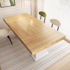Modern Dining Table for 6-8 People, 78.7" Wood Kitchen Table with Stylish Pedestal, Long Rectangle Wooden Dinner Table for Dining Room, Brown & White