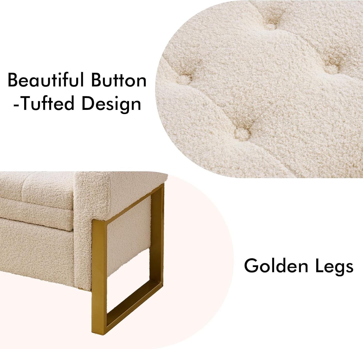 67" Storage Bench for Bedroom, King Size End of Bed Bench, Upholstered Storage Ottoman Bench with Golden Metal Legs, Bedroom Bench for Entryway (Teddy Beige)