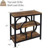 End Table, Narrow Side Table with 3-Tier Storage Shelves, Wood Sofa Side Table with Geometric Metal Frame for Living Room, Industrial Bedside Nightstand for Bedroom (1, Brown)