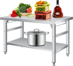 48" x 24" Stainless Steel Folding Table - 920 LBS Commercial Foldable Prep Table, Metal Worktable with Adjustable Undershelf and Feet, for Home Kitchen Restaurant Garage Warehouse, Heavy Duty