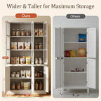 80" Modular Kitchen Pantry Cabinet, 2-in-1 Freestanding Tall Pantry Cabinet with Glass Doors & Adjustable Shelves, Large Hutch Storage Cabinet for Kitchen & Living Room (2, White, 6 Doors)