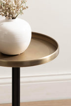 Kate and Laurel Tira Elegant Round Drink Table, 10 x 22, Antique Brass and Black, Vintage Glam Circle Martini Table for Use as a Small Bedroom Nightstand or Living Room Plant Stand Option