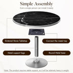 31.5" Tulip Table, Small Round Dining Table with 1.2" Thick Sintered Stone Tabletop and Silver Metal Pedestal Base, Bistro Table for Diner, Restaurant, Café, Bakery, Apartment (Marble Black Silver)