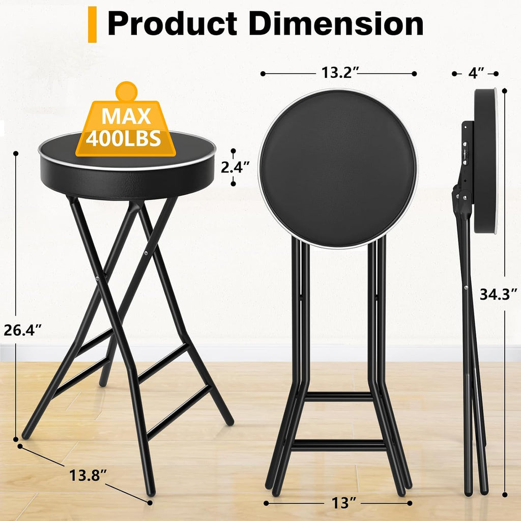 TAVR Folding Stool，26.4 Inch Collapsible Stool with Safety Lock | Tall Folding Counter Bar Stool, Portable PU Leather Stool Chair for Kitchen, Balcony, Camping, Fishing & Outdoor Indoor Use