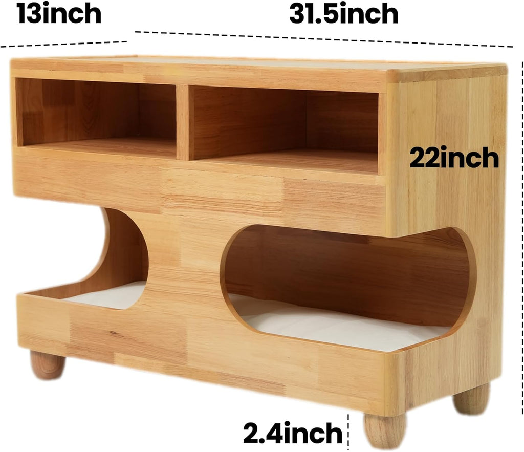 Brelice Sofa Armrest Side Table with Hidden Cat Bed and Storage, Chenille Couch Arm Rest Organizer for Sectional Sofa, Left/Right Side for Living Room