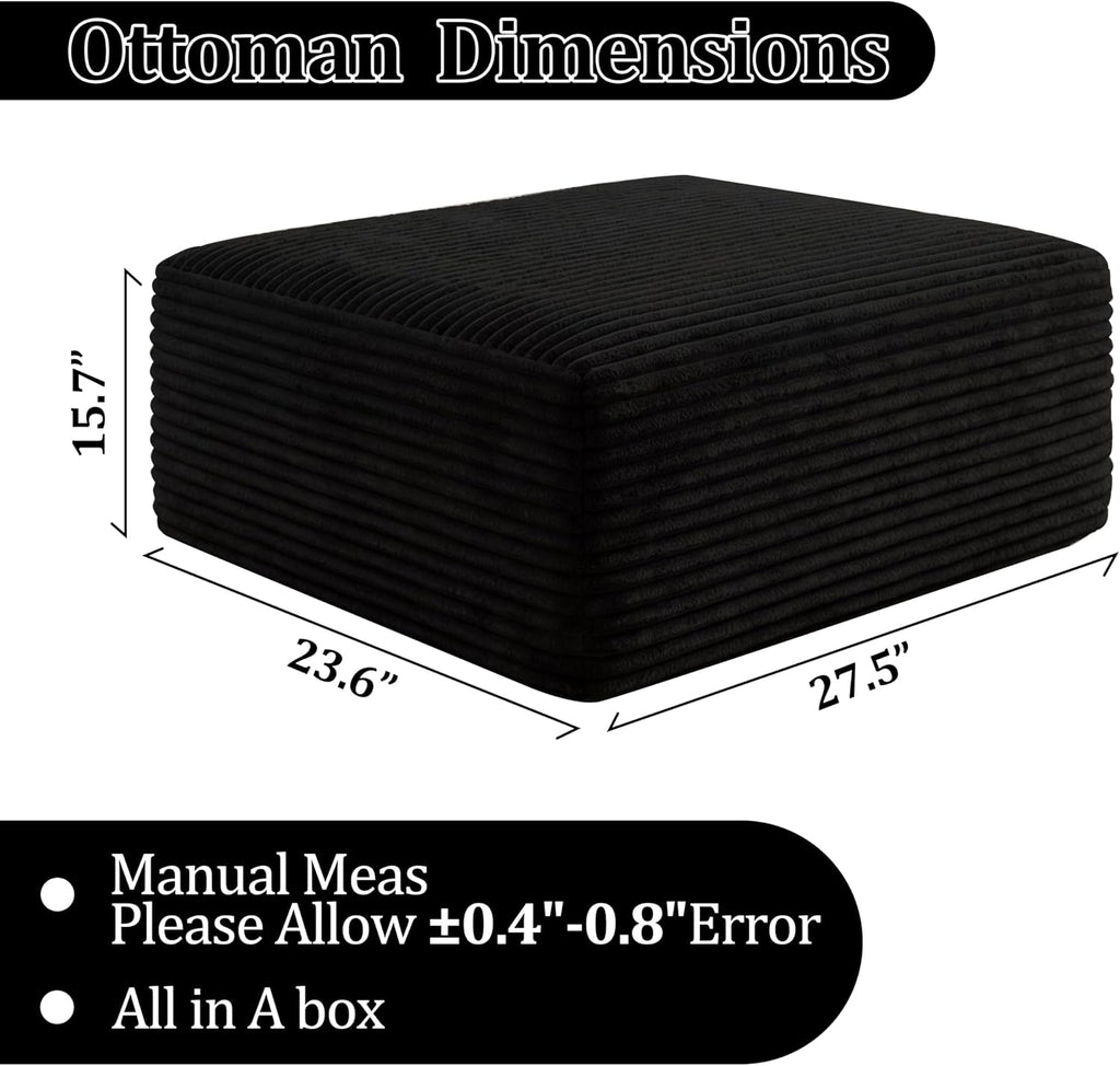Ottoman, Modern Corduroy Cloud Foot Rest Foam Support, Oversized Modular Sectional Sofa Stool for Living Room, Bedroom & Small Spaces, No Assembly Required (Black, Ottoman)