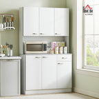 HOMCOM 71" Kitchen Pantry Cabinet, Tall Storage Cabinet with Microwave Stand, Buffet with Hutch, 6 Doors, Storage Drawer, 3 Adjustable Shelves for Living Room, Dining Room, White
