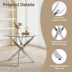 35.5 Inch Round Glass Dining Table, Modern Kitchen Table with 8mm Tempered Glass Top Chrome Metal Legs, Small Round Dining Table for 2–4 People Kitchen Dining Room Apartment