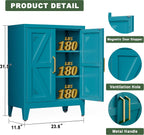 32" Metal Bathroom Storage Cabinet,Floor Storage Cabinet with 2 Doors and 2 Adjustable Shelves,Freestanding Sideboard for Small Spaces, Hallway, Dining Room,Blue