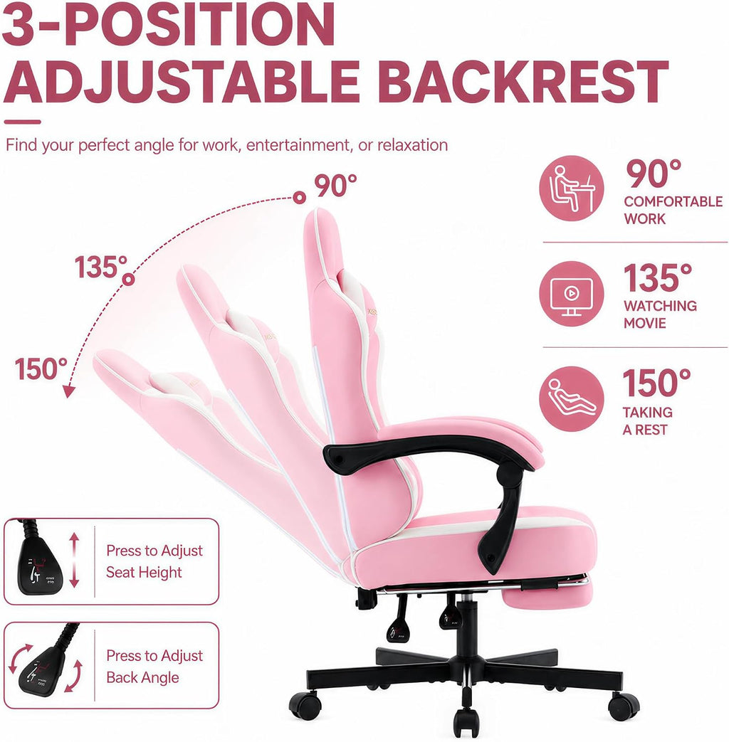Mistpeople Gaming Chair, Ergonomic High Back Computer Chair with Footrest, Lumbar Support & Pocket Spring Cushion, Comfortable Swivel Home Office Desk Chair for Adults