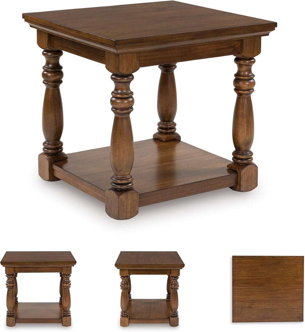 Signature Design by Ashley Sturlayne End Table, Traditional Rectangular Accent Table with Storage Lower Shelf, Hardwood Solids, Veneers, and MDF Substrates, for Living Room Couch, Dark Brown