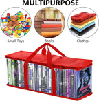 Fasmov 6 Pack DVD Storage Bags Hold up to 240 DVDs (40 Each Bag), Water Resistant DVD Holder Case with Handles, Transparent PVC Media Storage for DVDs, CDs, Video Games, Books, Red