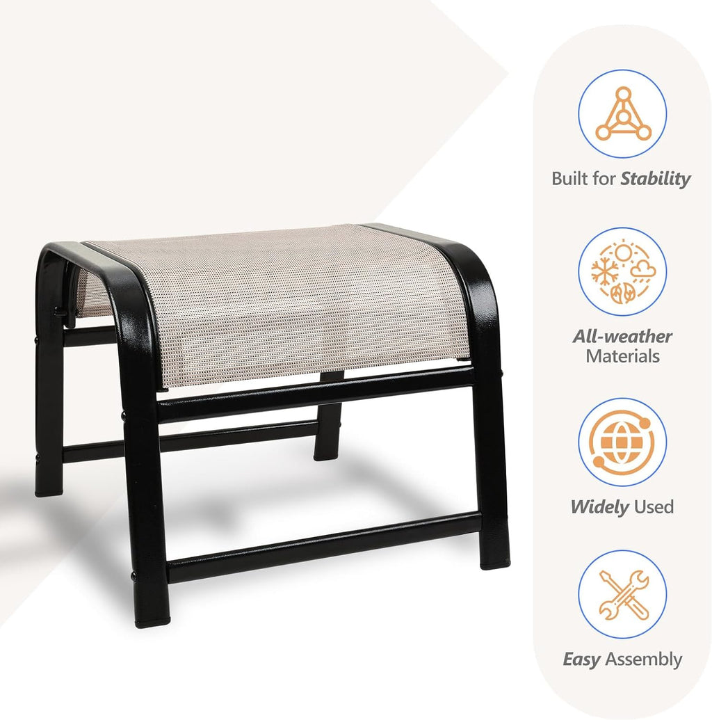 Patio Outdoor Footstool 2 Set, Sturdy Textile Stackable Ottoman Small Seat for Garden Beige