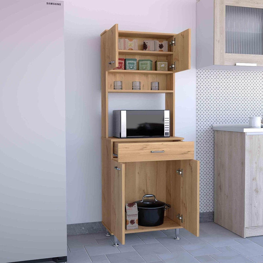 Della 60 Kitchen Pantry with Countertop, Closed & Open Storage -Light Oak