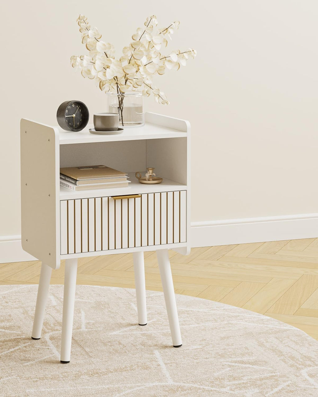 Night Stand, Modern Side Table, Small Nightstand, Wood Bedside Table with Storage Drawer End Table for Bedroom,Living Room,Office,White