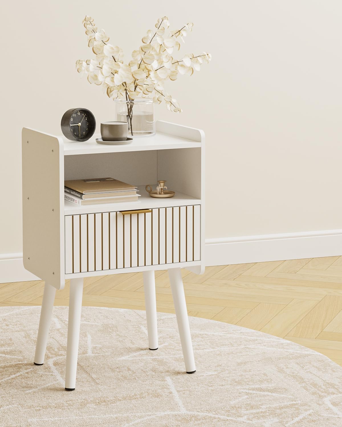 Night Stand, Modern Side Table, Small Nightstand, Wood Bedside Table with Storage Drawer End Table for Bedroom,Living Room,Office,White