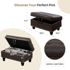 Simple Deluxe Ottoman with Storage Bench Chair, 28.5" L x 19.5" W x 17.5" H Foot Rest Stools with Synthetic Leather,Ottoman Storage Chest Box with Padded Seat for Bedroom, Living Room, Entryway,Brown