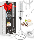YUSWKO Milk Frother Handheld for Coffee with Stand, Rechargeable Drink Mixer with 3 Heads 3 Speeds Electric Coffee Frother Whisk, Gift for Many Occasions and Festival