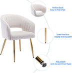 KCC Modern Velvet Desk Chair Accent Armchair Upholstered Tufted Chairs Dining Chairs, Tufted Vanity Chair Side Chairs with Gold Metal Legs for Dining Room Living Room Restaurant,1 PC &Cream