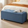 DUMOS Storage Ottoman Bench, 43.3 Inch End of Bed Bench for Living Room | 27 Gallon Steel Frame Linen-Look Fabric Chest, Removable Cover, 250lb Capacity, Bedroom Entryway, Blue