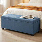DUMOS Storage Ottoman Bench, 43.3 Inch End of Bed Bench for Living Room | 27 Gallon Steel Frame Linen-Look Fabric Chest, Removable Cover, 250lb Capacity, Bedroom Entryway, Blue