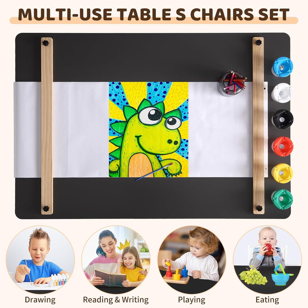 IDEALHOUSE 4-in-1 Kids Art & Study Table Chair Set, Multifunctional Toddler Wooden Activity Desk with Storage Bins, Paper Roll & Organizer for Crafts, Drawing, Learning and Play | Multifunctional Toddler Wooden Activity Desk with Storage Bins, Paper Roll