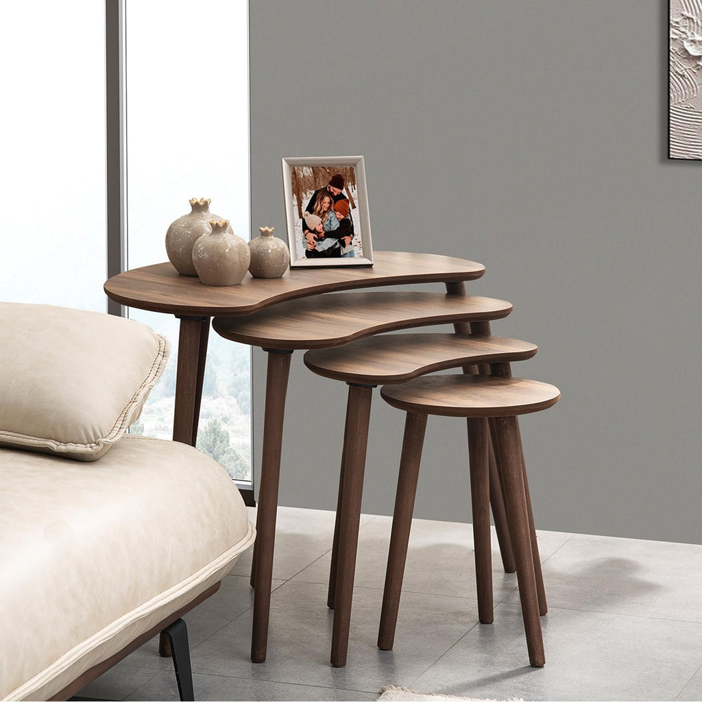 Moon MDF Wooden Nesting Table Set of 4 - Walnut
