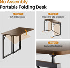 JOYMOOP 47.2" Brown Folding Desk, No Assembly, Wooden Top, Large Size | Versatile Foldable Desk for Work, Study, Craft | Slim-Folding Storage | 150 lbs, Safe Corners | Metal Legs Foldable Table
