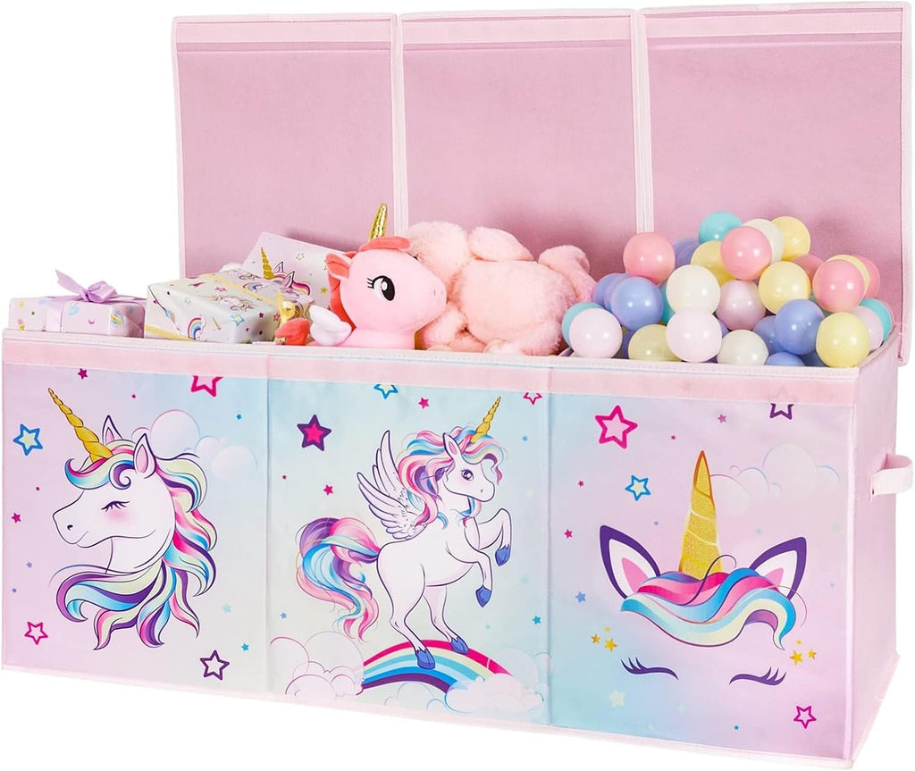 WERNNSAI Extra Large Toy Chest,Unicorn Toy Box Chest Organizer with Handles | Collapsible Sturdy Storage Bin with Flip-Top Lid, 38 x 13 x 16 Inch for Kids Girls Pink Closet Nursery Living Room Bedroom