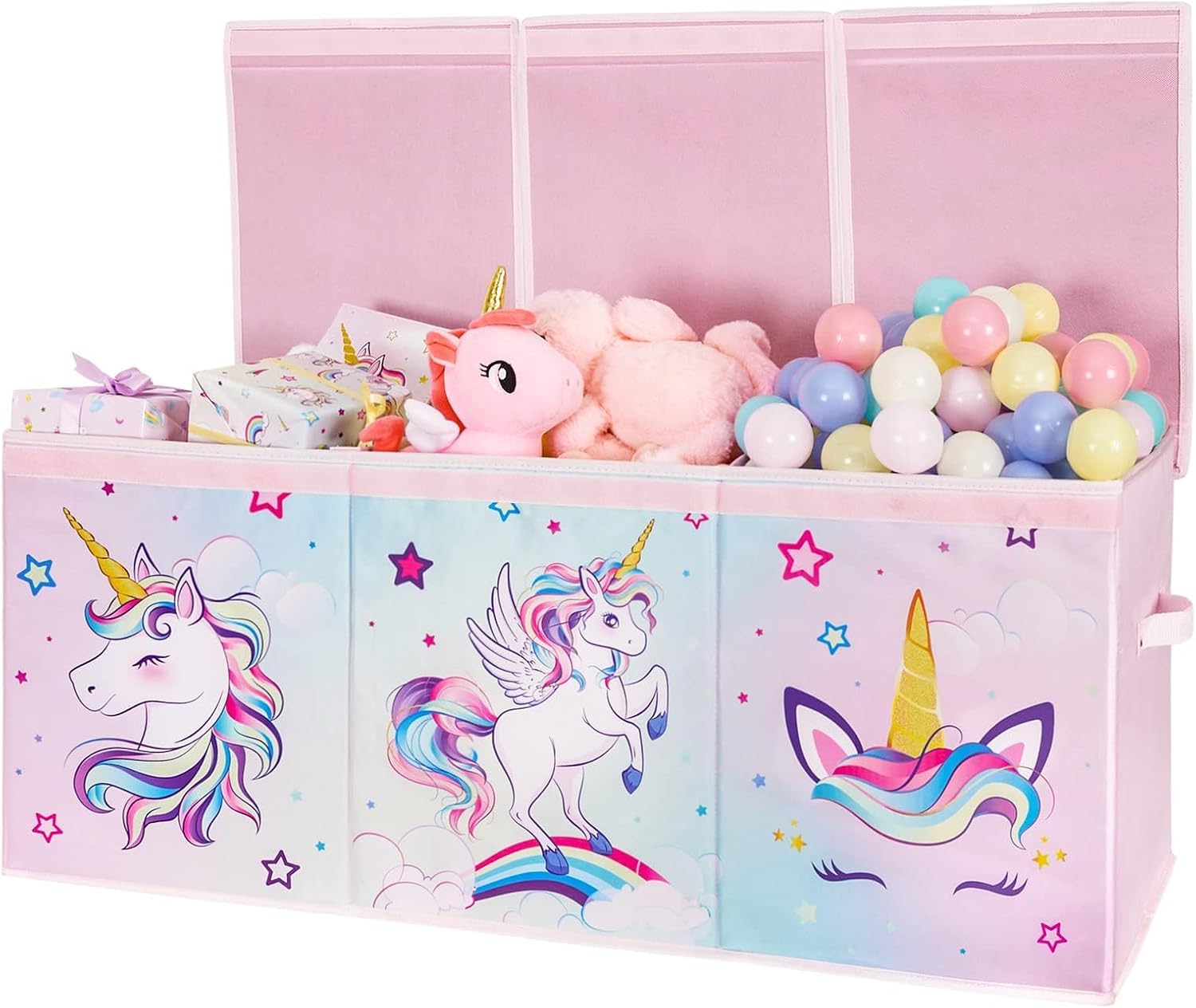WERNNSAI Extra Large Toy Chest,Unicorn Toy Box Chest Organizer with Handles | Collapsible Sturdy Storage Bin with Flip-Top Lid, 38 x 13 x 16 Inch for Kids Girls Pink Closet Nursery Living Room Bedroom