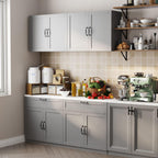 63" Kitchen Cabinet Set with Wall Mounted Cupboard and Buffet Sideboard, Pantry Storage Cabinet with Adjustable Shelves and Drawers, Shaker Style Kitchen Organizer, Grey and White