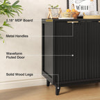 Vabches Modern Fluted Buffet Cabinet with Storage, 31.5" W Sideboard with Solid Wood Legs and Adjustable Shelf, Black Accent Cabinet for Kitchen, Living Room