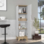 British Single Kitchen Pantry, Four Storage Shelves, Double Doors Cabinets for Kitchen Organization & Stylish Storage Solutions