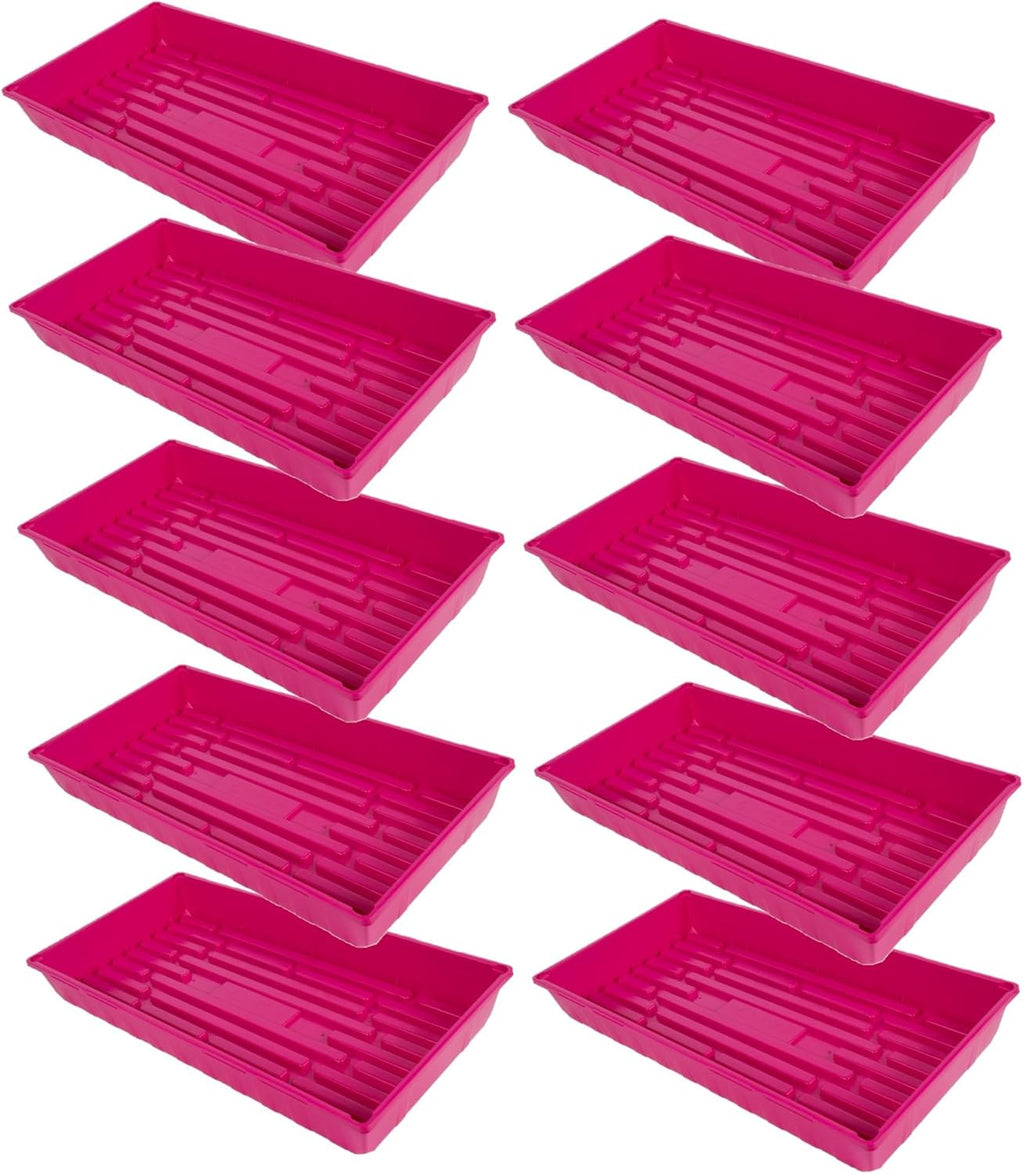 SUNPACK 10" x 20" Mega Plastic Seed Starting Tray, Magenta, 2.5" (Pack of 10) - No Drainage Holes, Ideal for Greenhouses or Indoor Gardening - Made of Thick, Strong Plastic