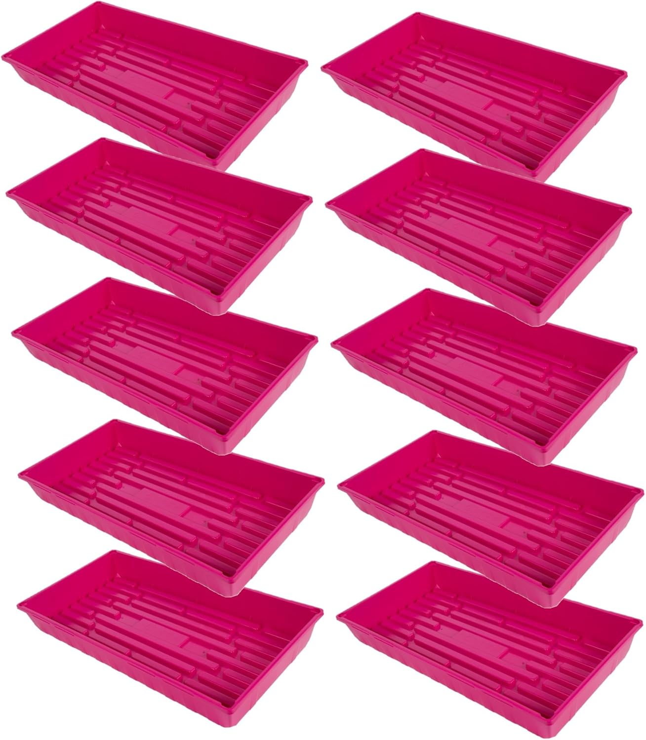 SUNPACK 10" x 20" Mega Plastic Seed Starting Tray, Magenta, 2.5" (Pack of 10) - No Drainage Holes, Ideal for Greenhouses or Indoor Gardening - Made of Thick, Strong Plastic