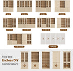 70.8" Tall Farmhouse Modular Kitchen Pantry Cabinet with Glass Doors, Wooden Storage Hutch with 6-Tier Adjustable Shelves, Set of 3, Brown