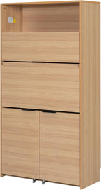 roomfitters 69 Inch Multifunctional Kitchen Pantry Buffet with Foldable Workstation Desk, Natural