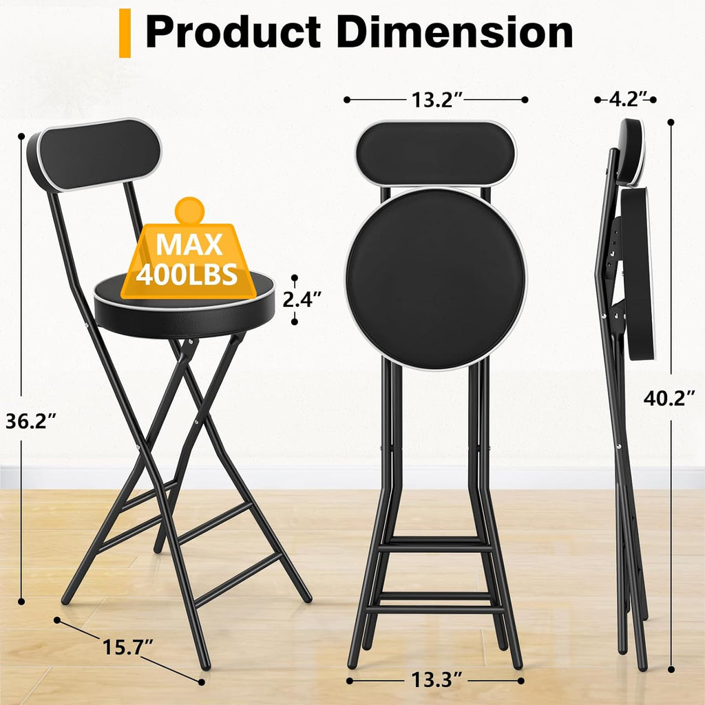 TAVR Folding Chair, Tall Folding Bar Chair with Backrest & Safety Lock, Portable PU Leather Counter Chair for Kitchen, Balcony, Camping, Fishing & Indoor Outdoor Use