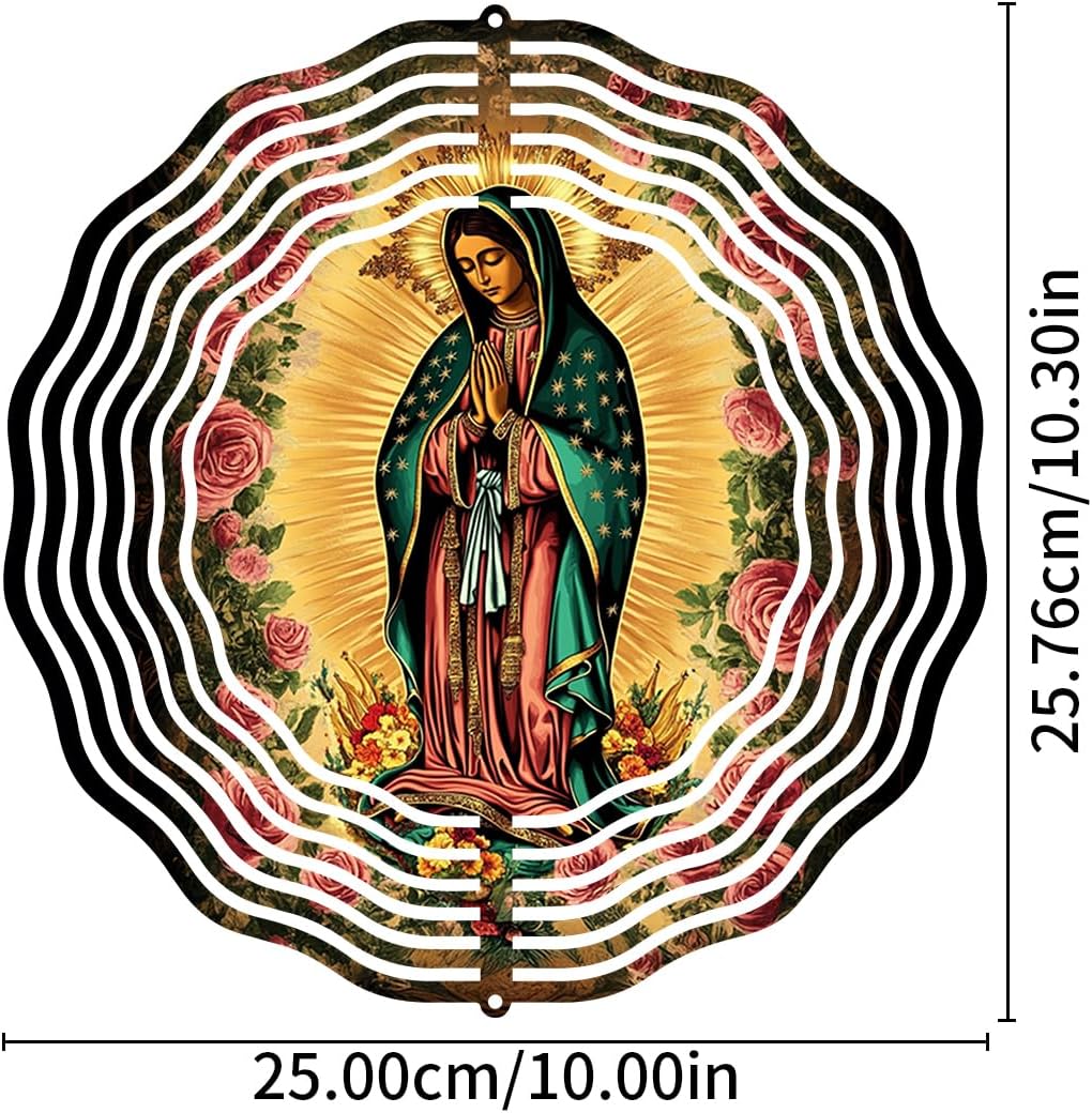Virgin Mary Prayer Wind Spinner, Metal Wind Spinners Outdoor Indoor, Virgin Mary Rose Hanging Garden Decor for Outside, Stainless Wind Spinners for Yard and Garden 10 inch 3D (25.76X25 CM)