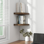 Fun Memories Floating Corner Shelves Set of 2 - Rustic Wood Wall Mounted Storage and Display Shelves for Living Room, Bedroom, Kitchen, Bathroom - Space Saving Home Decor, Brown