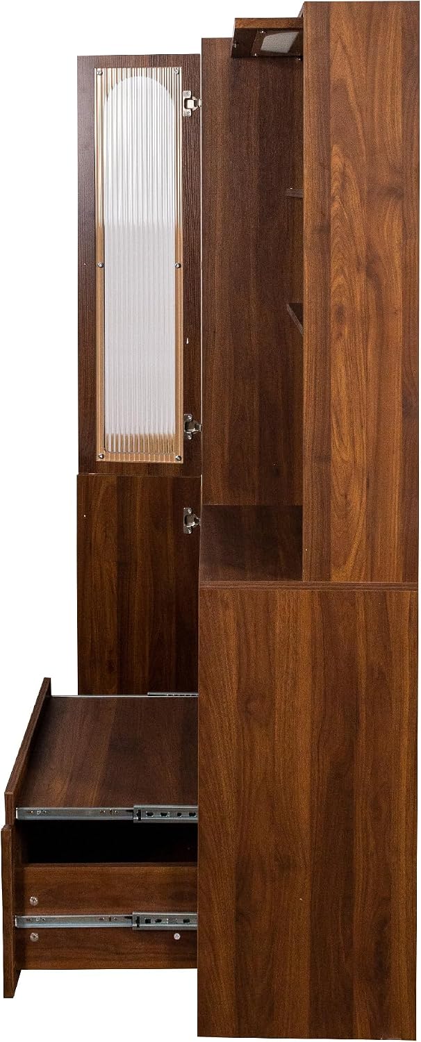 Pantry Cabinet, 71" Kitchen Buffet Hutch with Fluted Glass & Pull-Out | Fluted glass doors, pull-out shelf & deep drawer make this hutch perfect for kitchen, dining room & coffee bar organizing