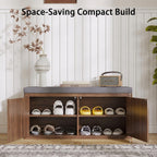 Entryway Shoe Storage Bench with 2" Cushion, 37.4" Small Bench with Shoe Rack, Cabinet Organizer for Hallway, Bedroom End of Bed (Walnut)