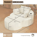 Round Chaise Lounge with Ottoman, Cloud Corduroy Curved Reading Lounge Sofa Chair with Cup Holders, Circle Memory Foam Chaise Chair and Ottoman Set for Study, Living Room, Sunroom, Beige