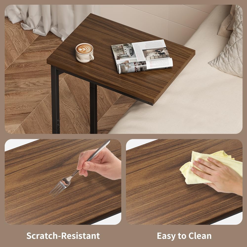 C-Shaped End Table,Small Side Tables for Sofa and Bedside，Sofa Table with Metal Frame for Sofa, Living Room, Bedroom, Office,Brown and Black